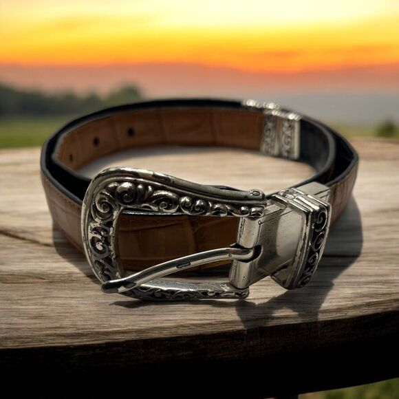 Brighton Accessories - Brighton‎ M 30 Light Brown Leather Belt Silver Tone Buckle 43102 Vintage